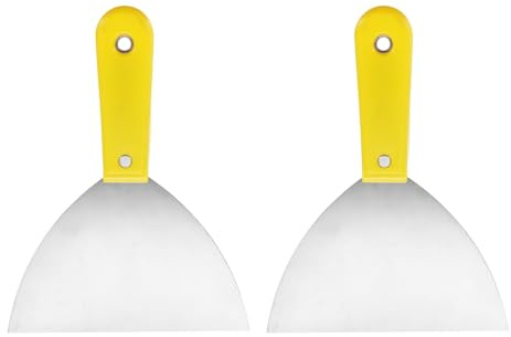 QUARKZMAN 2Pcs Couteau à Enduire en Acier au Carbone 6 Poignée en Plastique Étaler le Grattoir à Enduire pour le Papier Peint Gratter la Peinture, Jaune