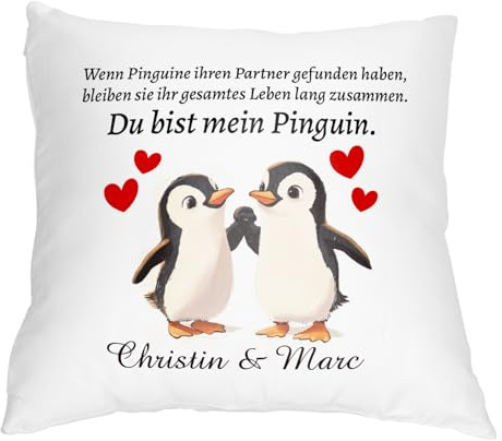 Personalisiertes Valentinstagsgeschenk für ihn Kissen inkl. Füllung | 40x40 cm Kopfkissen mit Personalisierung | Geschenk zum Jahrestag für sie Männer Frauen Freundin Freund | Du bist Mein Pinguin