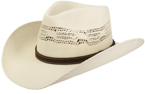 Stetson Western Vented Toyo Stråhatt Damer/Herrar - solhatt sommarhatt cowboyhatt med läderband Vår-sommar Vår Sommar - L (58-59 cm) cremevit
