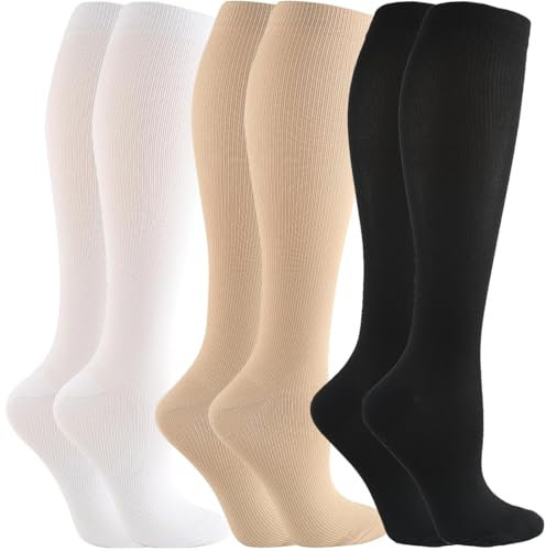 YOYEAH 3 Paar Kompressionsstrümpfe für Damen und Herren - Lange Stützsocken mit 15-25mmHg Kompression, Pflegeleichte Trombosestrümpfe für Flugreisen, Sport und Büroarbeit（35-38）