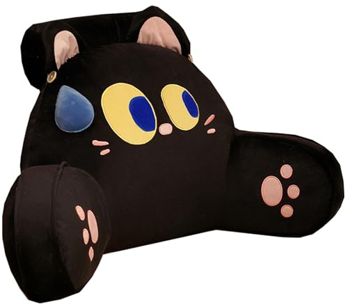 GYCS Reading Pillow, Rückenkissen Mit Armlehnen, Lesekissen Für Bett, Bettsessel Rückenlehnenkissen Rückenstütze, Ergonomisches Bett Kissen Rückenkissen, Samt Lesekissen Zum,Black cat,65x40cm