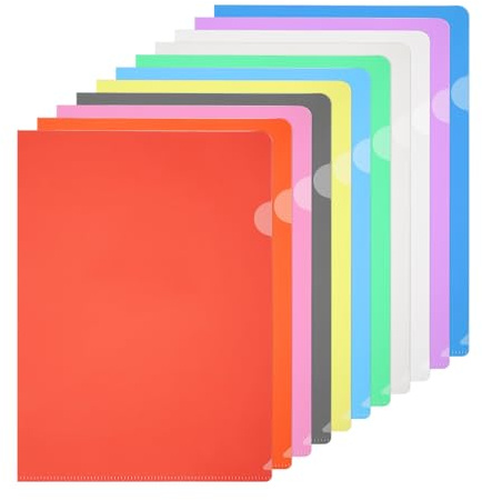 PATIKIL A4 plastmappar, 40-pack genomskinliga mappar l typ projektfickor pappersdokumentjacka omslag l formad transparent för dokument plast kontorsfil, 22 x 31 cm, 10 färger
