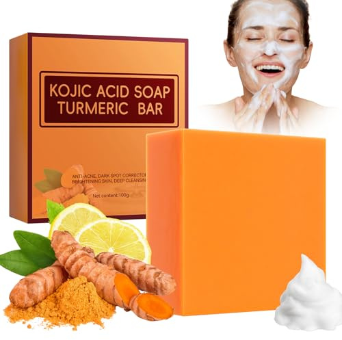 Kojic Acid Soap Turmeric Soap Bar, Handmade Natural Soaps for Face & Body, Deep Cleaning & Oil Control for Radiant Glow Skin, Smooth Skin & Even Tone Soaps Gift for All Skin Types (1)