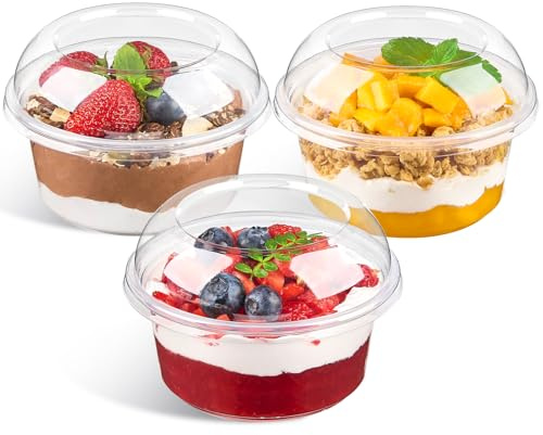 Qeirudu 50 Pack 12 Oz Plastic Dessert Cups with Lids, Acai Bowls Clear Party Serving Bowls for Parfaits, Snacks, Cakes, Fruits