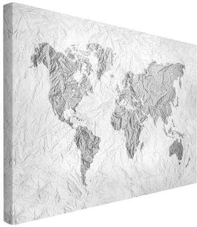 micasia Leinwandbild Weltkarte Bild Leinwand Wanddeko - Made in Germany - Landkarte Wandbild Modern schwarz weiss Wohnzimmer Schlafzimmer Canvas 3600 (150x100cm)