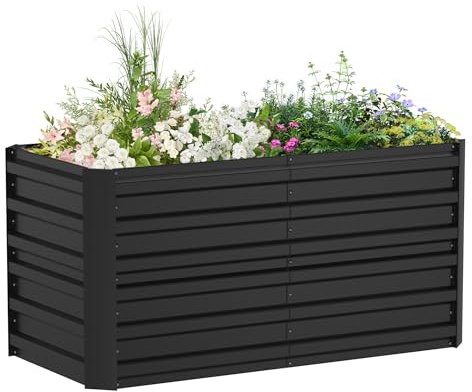 YRHome 240x120x58cm Hochbeet Verzinkter Stahl Gemüsebeet Kräuterbeet Pflanzkasten Frühbeet Hochbeete-Kit Pflanzenbeet Gemüsebeet Blumenkasten für Beet, Garten und Terrasse Rechteck-Schwarz