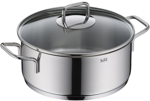 Silit Extra Cook, Bratentopf 24 cm mit Glasdeckel, Innenskalierung, breiter Schüttrand, hochwertiger, spülmaschinenfester Crominox-Edelstahl, Kochtopf groß, optimale Wärmeverteilung, Induktion