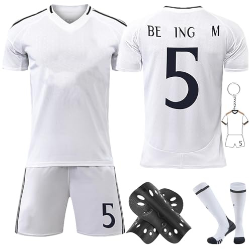 viallolipa Fußball Trikot, Fussball Trikot Kinder mit Schienbeinschoner und Schlüsselanhänger, 22/24/26/28 Fußball Trikot Kinder Fussball Jersey Trainingsanzug für Junge Herren