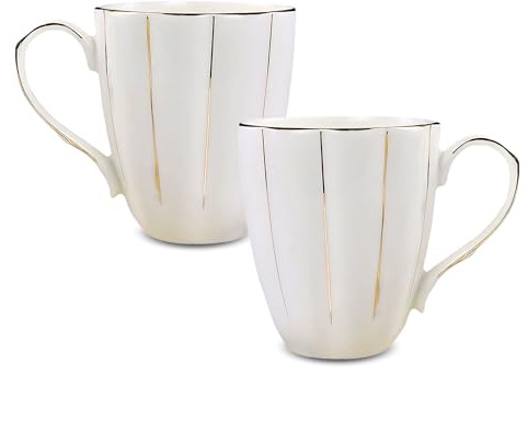 EAZHOP Kaffeebecher 2er-Set (400ml), Luxuriöser Britischer Stil Bone-China-Tassenset in Weiß und Gold Porzellantassen mit Griffen, Kürbis Keramik Halloween Kaffeetasse Geschenk (Gold, 400ml)