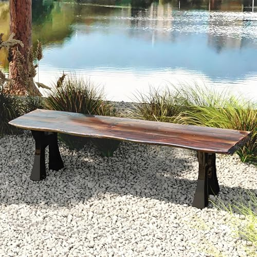Générique Banc De Jardin en Bois Banquette De Exterieur Mobilier pour Amenagement Résistant Aux Intempéries, 120/150/180cm Banc De Terrasse Banquette De Parc avec Pieds en Métal(sans Dossier,180cm)