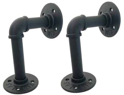 SOPOTUTU 2 pièces Support Étagère Flottante Fer Industriel Fixation Murale Robuste pour Tablette Bois Équerre à Bride Vintage pour Décoration Murale et Rangement