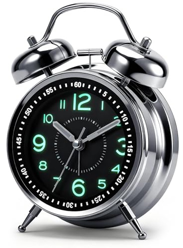 Kssvzz Réveil Vintage à Deux Cloches pour Les Gros Dormeurs, Fonctionnement Silencieux sans Tic-tac, Alimenté par Piles, au Aesign Vintage Parfait pour La Décoration d'une Chambre à Coucher