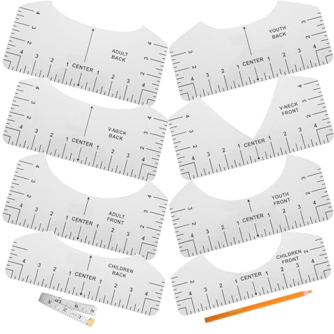LALAFINA 8stücke Werkzeug Transparente Pvc-lineale für T-shirt-ausrichtung Nähen und Basteln Präzise Messungen Rundhals und V-ausschnitte Diy-projekte Maßband Markierer Zeitersparnis