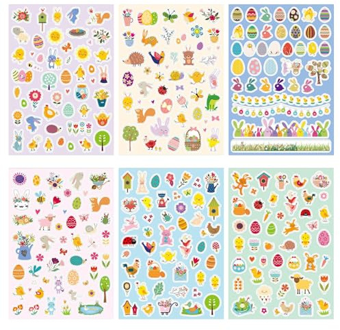 Ostereier Sticker, 6 Sheets Ostereier Aufkleber, Bunte Osterbasteln Aufkleber, Osterhasen Ostersticker, Eierfarben Ostern Kinder, für Ostern Partygeschenke Scrapbooking Kunsthandwerk Dekorationen