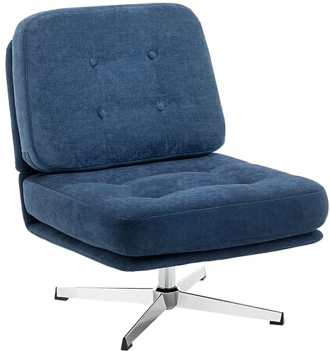 HOMCOM Poltrona Salotto Girevole Rivestita in Ciniglia con Seduta Larga, Poltroncina Camera da Letto Moderna con Gambe in Metallo per Soggiorno, Blu Scuro