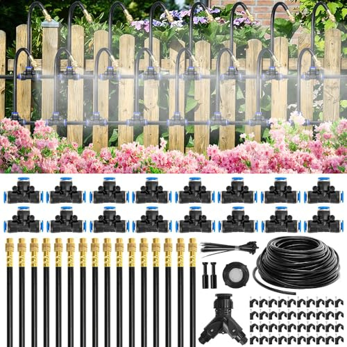 Jonuin Irrigation System Kit, 100FT Quick-Connect Drip Irrigation Kit with 1/4 Tubings and Connectors, 360°Adjustable Automatic Garden Watering System, Automatic Sprinkler for Garden & Greenhouse