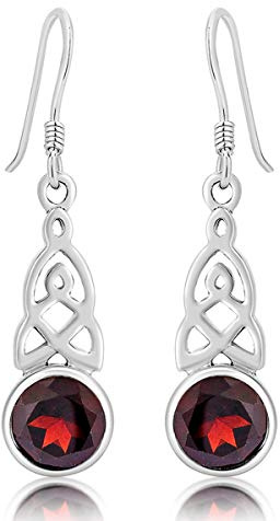 DTPsilver Hängande krokar i fint silver 925 - treenighetsknut Triquetra - keltisk kollektion - val av olika halvvärdefulla naturstenar, silver, granat, Silver, Granat