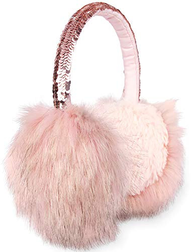 Gifts Treat Girls Ear Muffs Sequins Earmuffs Kids Winter Warm Ear Covers in Plush and Flip Sequin Design Pink Adjustable Earmuffs for Girls Cute Fluffy Ear Warmers, Sequins, M