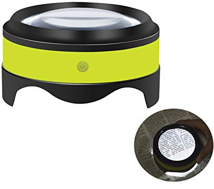 Magnifier, Rechargeable Dylviw 3X-5X Desktop Magnifying Glass, Large View Area Adjustable LED Lights, Ideal for Reading, Blueprints, Hobbies-Carrying Case Included