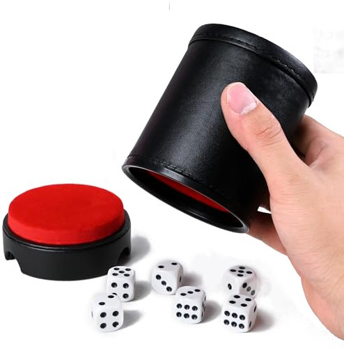 TUZAMA Felt Lined Professional Dice Cup - with 6 Dices Quiet for Yahtzee Game (Gray)