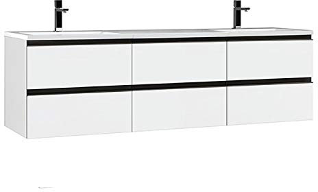 StoneArt Badmöbel Set mit Mineralguss Waschbecken und Unterschrank Waschtisch als Einzel- oder Doppelwaschbecken mit Unterschrank ohne Armaturen Monte Carlo MC-1800 weiß 180cm