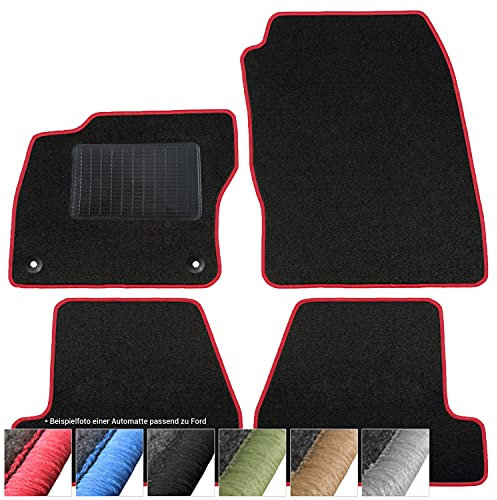 moto-MOLTICO Fußmatten Auto - Velours Autoteppiche passend für Ford Focus II (2004-2010) - 4-teiliges Set - Schwarze Automatten mit Roten Ziernähten