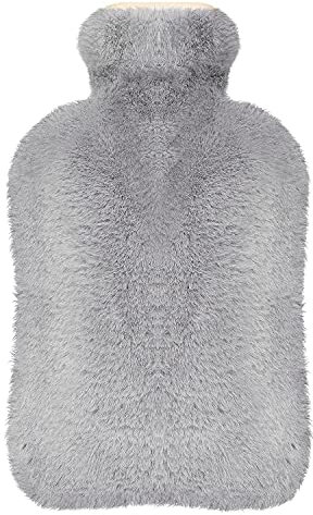 opamoo Wärmflasche mit Bezug, 2L Wärmflasche Groß mit Flauschig Weiche Bezug für Erwachsene & Kinder Bauch Rücken und Nacken Schmerzlinderung - Grau