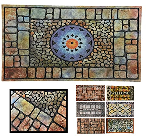 LUCA HOME - Felpudo Entrada casa de Goma-Flocada Texas 45x75 cm Forma Base Antideslizante- fácil Limpieza- Felpudo Absorbente Acolchado- Fepudo para Exterior e Interior (Flor)