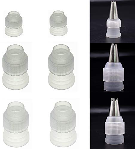 Tumtanm 6-teilige Spritztüllen-Kupplungen, Adapter, Kuchendekorationswerkzeuge, 3 Größen, Kupplungen für Zuckerguss-Spritztüllen, Weiß, Kunststoff