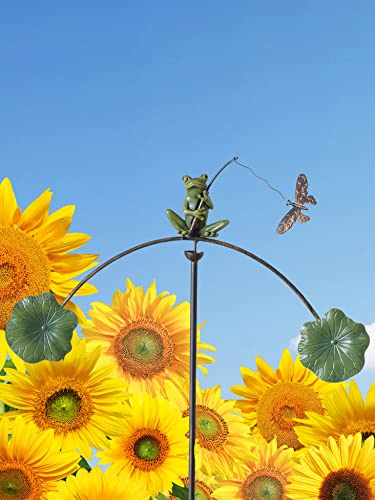 Pommerntraum ®| Windspiel Gartendeko Gartenpendel Metall Unruhe Gartenkunst | Gartenstecker Frösche Froschdeko Windspinner Metallfrosch Froschfigur Gartenfrosch Kröte Teichdeko FROSCH FÄNGT SCHMETTERLING