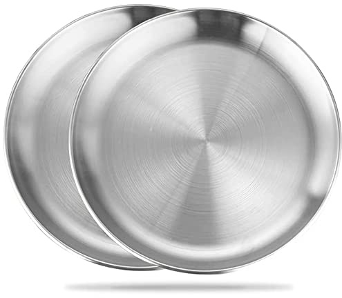 TTBDDM 2 Pezzi Piatti Rotonde in Acciaio Inox, Vassio Rotondo, Vassoio de Servire, Vassoio Portaoggetti in Metallo, Decorativo Rotondo Piastra, per Cucina, Sala da Pranzo, Campeggio, Feste, 20 cm