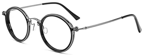Lanomi Retro Sehr Rund Blaulichtfilter Brille Ohne Sehstärke Vintage Nerdbrille Metall Voller Rahmen Anti Blau Computerbrille für Damen Herren Waffenfarbe Rahmen Schwarz Linsenrand