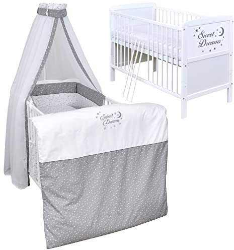 Generisch Baby Delux Babybett Komplett Set 70x140 Kinderbett umbaubar zum Juniorbett weiß Sweet Dreams Bettset Matratze (ohne Schublade)