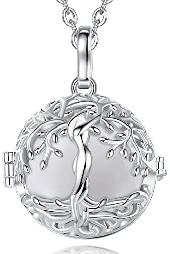 CELESTIA Collana Chiama Angeli Gravidanza, Albero della Vita Ciondolo Chiama Angeli Gravidanza Medaglione Placcato Argento Catene Lunghe 114CM, Regalo per Donna Incinta