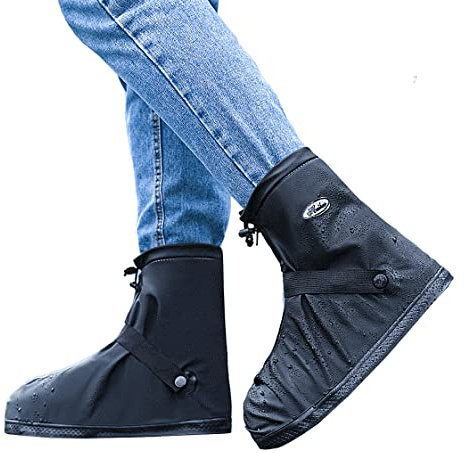 Rain Shoe Covers Waterproof Rain Boot Shoe Cover PVC Rubber Sole Reusable Anti-Slip Rain Snow Boots Overshoes Gear Shoes Durable Mud-Proof Shoe Protector for Cycling Outdoor Travel (Black, XXXL)