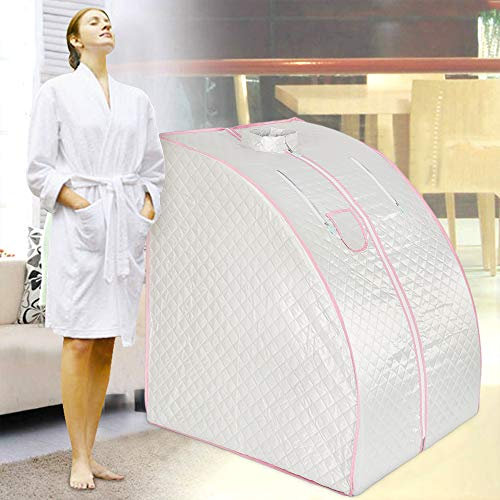 Vikbar bastu värmekabin terapeutiskt spa 1 000 W ångbastu, bärbar bastu, personligt spa hemma med fjärrkontroll temperaturkontroll, 76 x 88 x 99 cm (silver)