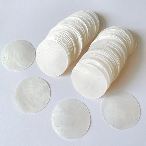 100 Stück 2-in runde Muschelstücke mit 2 Löchern, polierte runde Muschelscheibe – Capiz-Muschelperlen-Münzperlen – Handgefertigte dekorative Accessoires für DIY (Weiß)