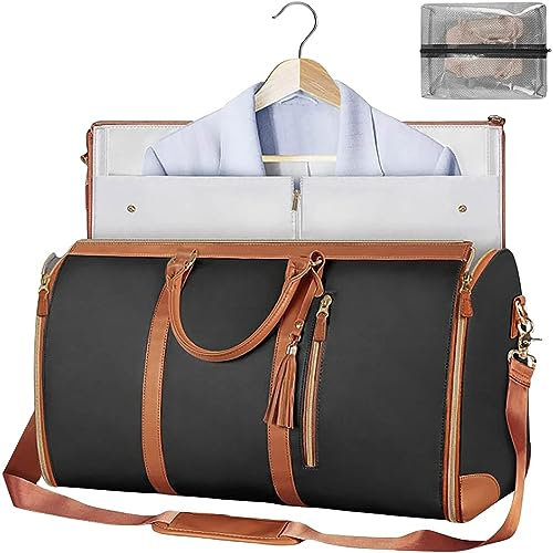 SHAIRMB Damen HandgepäCk-Kleidertasche, Leder-Reisetasche, Weekender-Taschen GroßE Reisetasche Mit Schuhbeutel, 2-In-1-HäNgekoffer Anzug-Reisetaschen, Zusammenklappbares,Schwarz,1pcs