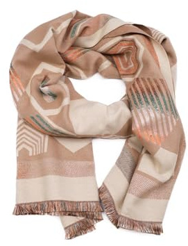 QUEEN HELENA Sciarpa Invernale Morbida Stola Coprispalle con Fantasia Casual Donna SC204 (Beige, Taglia Unica)