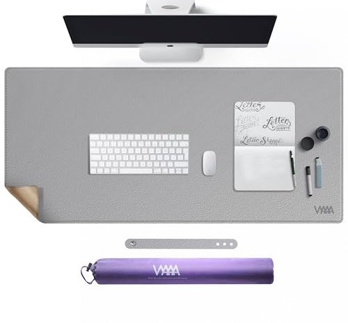 VYAAA Schreibtischunterlage Leder und Kork, 110 x 50 cm Tischunterlage, Multifunktionales Laptop Mousepad, Schreibtischmatte für Büro und Zuhause（Grau）