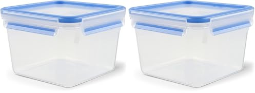 Emsa 508537 Clip & Close | Quadratische Frischhaltedose | mit Deckel | 1.75 Liter | Transparent/Blau (Packung mit 2)
