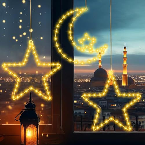 Fensterbeleuchtung Weihnachtssterne,3 Stück LED Sterne Weihnachtsbeleuchtung Weihnachtsdeko Lichterkette 120 LEDs für Eid Weihnachten deko Batteriebetrieben mit 8 Modi Fenster deko Innen Außen