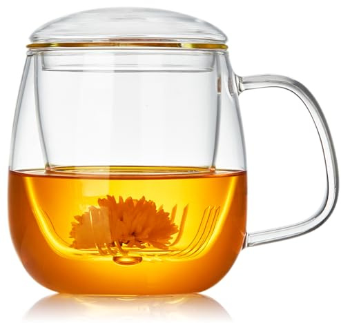 DOPUDO Large Glass Tea Cup, 25.6 oz Borosilicate Glass Tea Mug with Infuser and Lid, Clear Tea Cups for Brewing Scented Tea and Tea Bag.