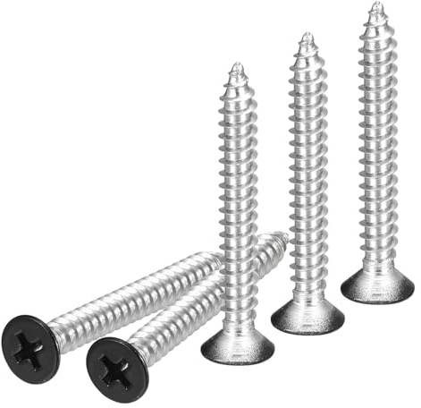 DTGN 100Pcs #10x1-1/2 Flat Head Wood Screws, 304 Stainless Steel Black Phillips Self Tapping Screws - Good for Woodworking, Furniture - Black