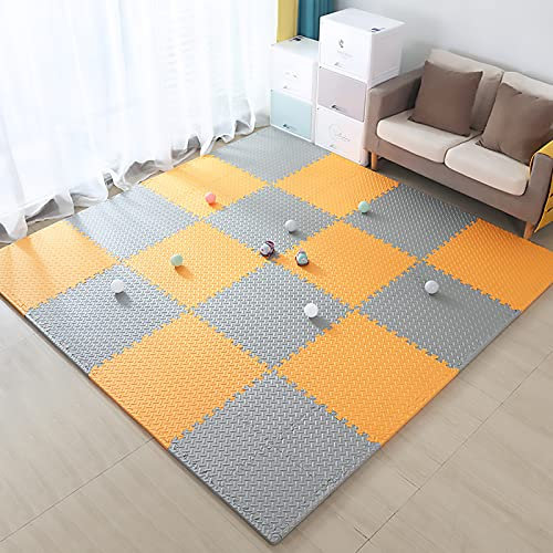 KAYEF Spielmatten aus weichem PE-Schaum, 11,81 x 11,81 x 0,47 Zoll, tragbar, faltbar, rutschfest, wendbar, wasserdicht, Puzzlematte für Heimtraining und Yoga, schützend, grau + orange, 24