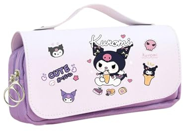 HOOKTA Kuromi Federmäppchen mit Reißverschluss, glatter Material und großer Kapazität, Griff Kitty für Teenager, Mädchen und Jungen, Geschenk (EIS Essen)
