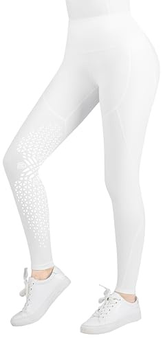 Harrison Howard Women Knee Patch Horse Riding Tights Silicone Grip High Waisted Equestrian Breeches for Training & Schooling Oval White S