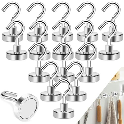 Dawumin 16 PCS Aimants Néodyme Puissants 16mm, 10KG Super Puissant Crochets Magnétiques pour Réfrigérateurs, Cuisines, Garages, Camping