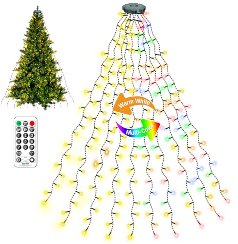litogo Christmas Tree Lights 2m * 10 Lines Mains Powered, Warm White + Multicolor 2 in 1 Fairy Lights 200 LED for 5-9ft Christmas Tree, Easy to Install Tree Decoration String Light for Indoor/Outdoor