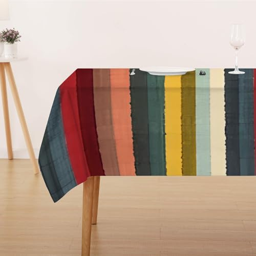 Tischdecke Abwaschbar Fleckschutz Tischdecke 140x180 cm Rechteckig Pflegeleicht Tischwäsche Wasserdicht Lotuseffekt Tischdecke Bunt Tischdecke Streifen Tischtuch für Küche, Esstisch, Couchtisch